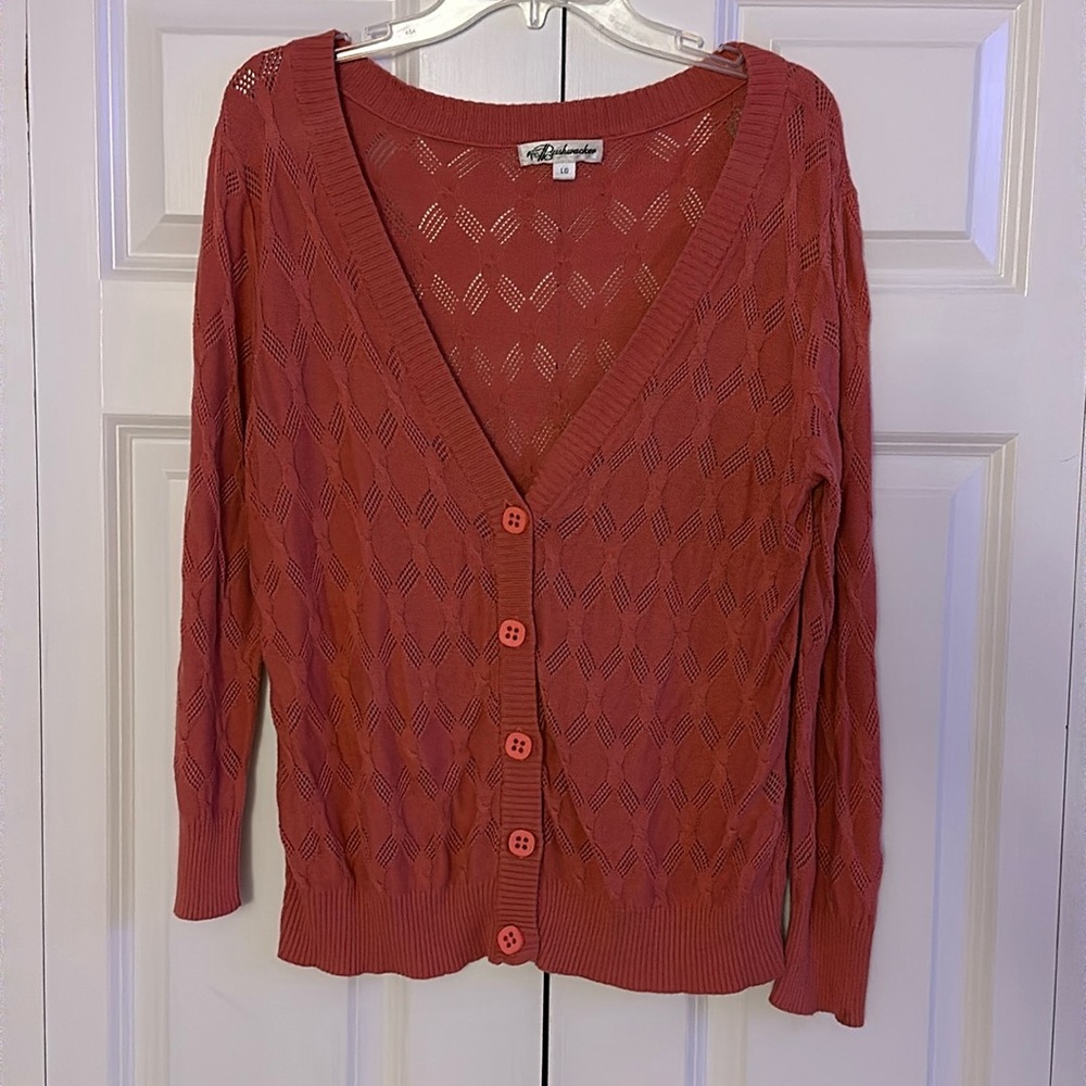 Bushwacker pink knit button down cardigan sweater